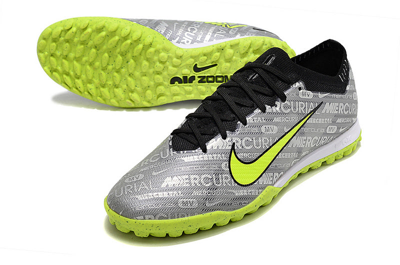 CHUTEIRA NIKE MERCURIAL AIR ZOOM VAPOR 15 ELITE SOCIETY "ANNIVERSARY 25 YEARS" - PRATA E VERDE
