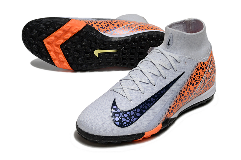CHUTEIRA NIKE MERCURIAL AIR ZOOM SUPERFLY 10 ELITE SOCIETY "ELECTRIC" - BRANCA E LARANJA
