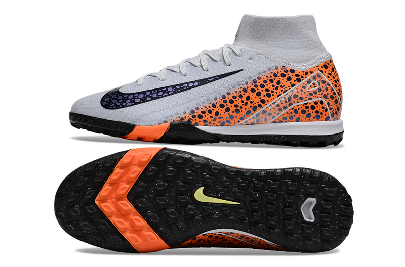 CHUTEIRA NIKE MERCURIAL AIR ZOOM SUPERFLY 10 ELITE SOCIETY "ELECTRIC" - BRANCA E LARANJA