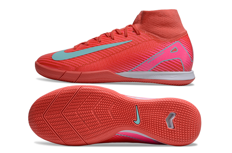 CHUTEIRA NIKE AIR ZOOM MERCURIAL SUPERFLY 10 ELITE FUTSAL "MAD ENERGY" - VERMELHA E CIANO