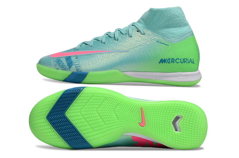 CHUTEIRA NIKE AIR ZOOM MERCURIAL SUPERFLY 10 ELITE FUTSAL - AZUL, VERDE E ROSA