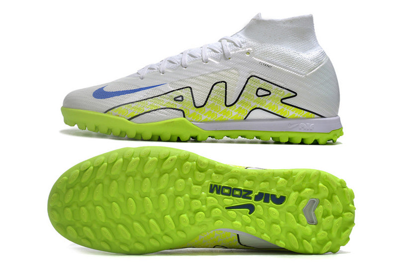 CHUTEIRA NIKE MERCURIAL AIR ZOOM SUPERFLY 9 ELITE SOCIETY - BRANCA E VERDE