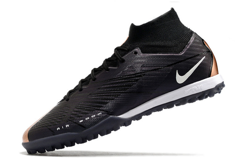 CHUTEIRA NIKE MERCURIAL AIR ZOOM SUPERFLY 9 ELITE SOCIETY "2001" - PRETA E COBRE