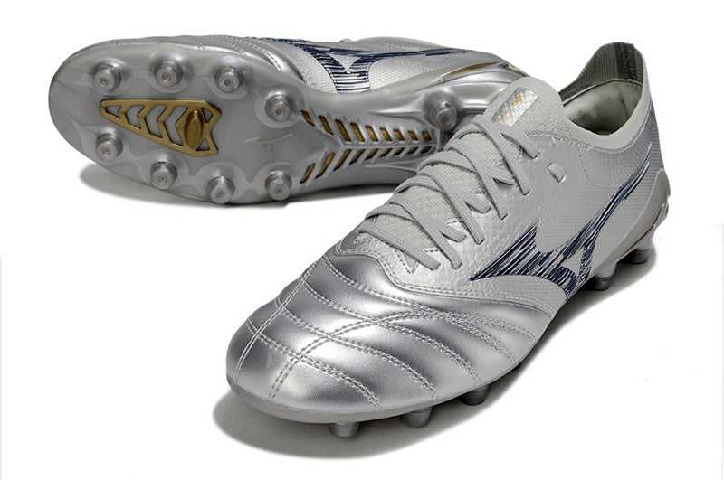 CHUTEIRA MIZUNO MORELIA NEO IV JAPAN CAMPO - CINZA E PRETA