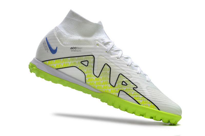 CHUTEIRA NIKE MERCURIAL AIR ZOOM SUPERFLY 9 ELITE SOCIETY - BRANCA E VERDE