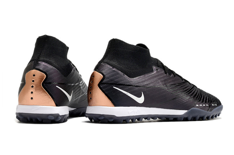 CHUTEIRA NIKE MERCURIAL AIR ZOOM SUPERFLY 9 ELITE SOCIETY "2001" - PRETA E COBRE