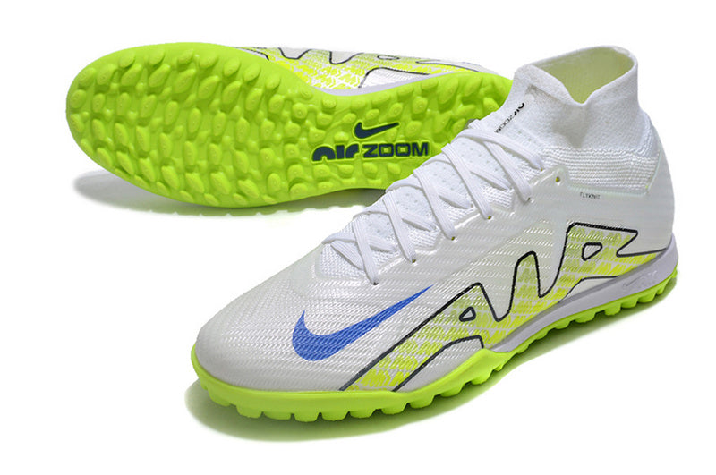 CHUTEIRA NIKE MERCURIAL AIR ZOOM SUPERFLY 9 ELITE SOCIETY - BRANCA E VERDE
