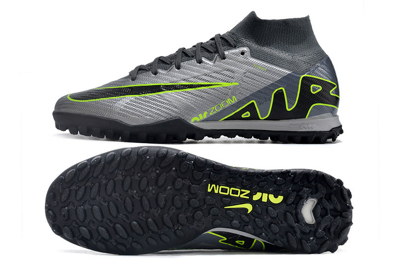 CHUTEIRA NIKE MERCURIAL AIR ZOOM SUPERFLY 9 ELITE SOCIETY - CINZA E VERDE