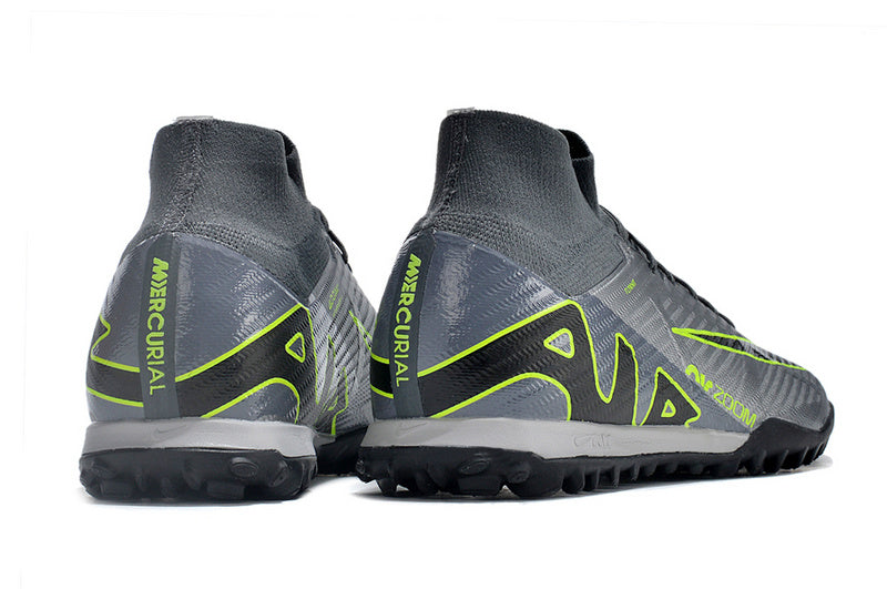 CHUTEIRA NIKE MERCURIAL AIR ZOOM SUPERFLY 9 ELITE SOCIETY - CINZA E VERDE