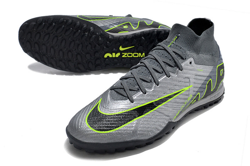 CHUTEIRA NIKE MERCURIAL AIR ZOOM SUPERFLY 9 ELITE SOCIETY - CINZA E VERDE