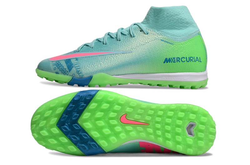 CHUTEIRA NIKE MERCURIAL AIR ZOOM SUPERFLY 10 ELITE SOCIETY - AZUL E VERDE