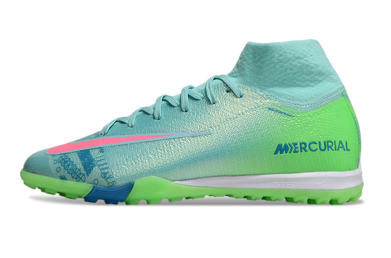 CHUTEIRA NIKE MERCURIAL AIR ZOOM SUPERFLY 10 ELITE SOCIETY - AZUL E VERDE