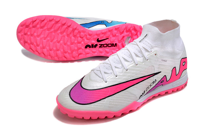 CHUTEIRA NIKE MERCURIAL AIR ZOOM SUPERFLY 9 ELITE SOCIETY - BRANCA E ROSA