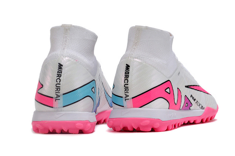 CHUTEIRA NIKE MERCURIAL AIR ZOOM SUPERFLY 9 ELITE SOCIETY - BRANCA E ROSA