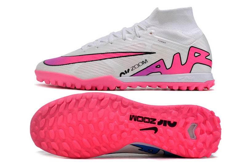 CHUTEIRA NIKE MERCURIAL AIR ZOOM SUPERFLY 9 ELITE SOCIETY - BRANCA E ROSA