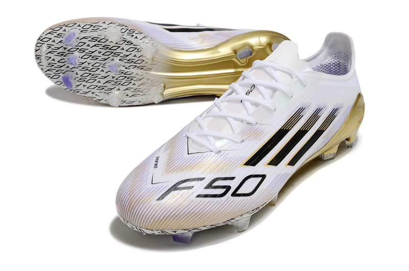 CHUTEIRA ADIDAS F50 ELITE CAMPO - BRANCA E DOURADA