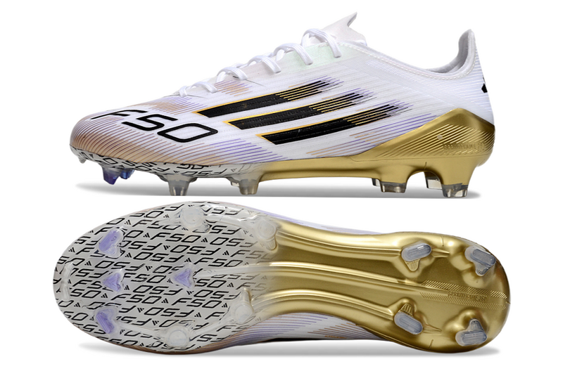 CHUTEIRA ADIDAS F50 ELITE CAMPO - BRANCA E DOURADA