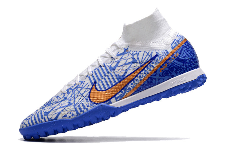 CHUTEIRA NIKE MERCURIAL AIR ZOOM SUPERFLY 9 ELITE SOCIETY "CR7" - AZUL E BRANCA