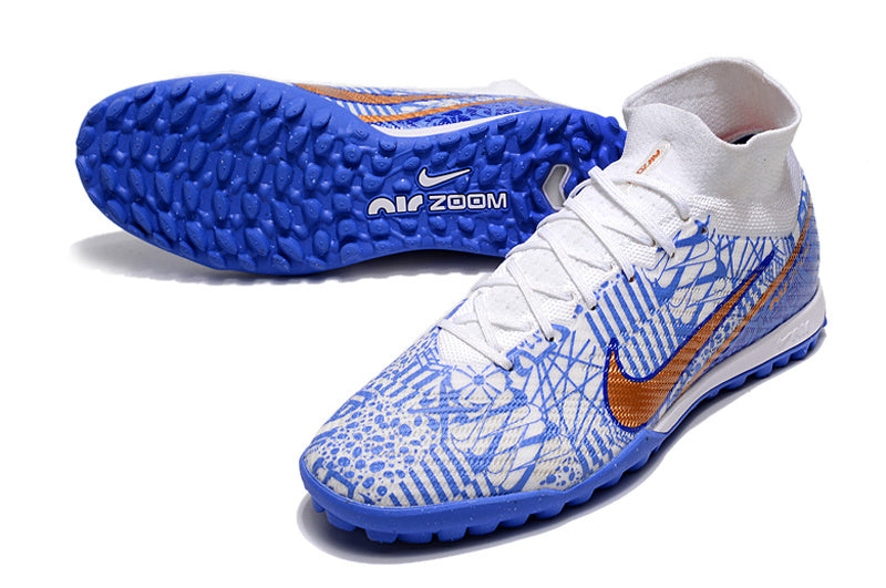 CHUTEIRA NIKE MERCURIAL AIR ZOOM SUPERFLY 9 ELITE SOCIETY "CR7" - AZUL E BRANCA