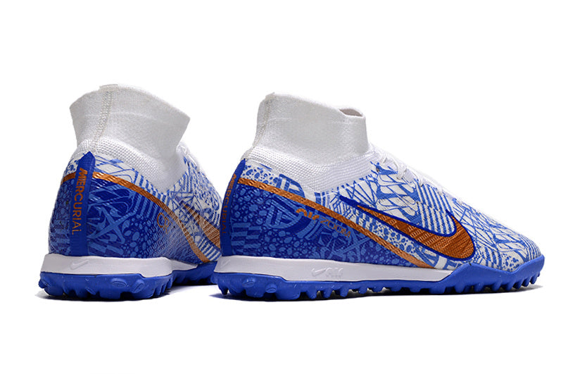 CHUTEIRA NIKE MERCURIAL AIR ZOOM SUPERFLY 9 ELITE SOCIETY "CR7" - AZUL E BRANCA