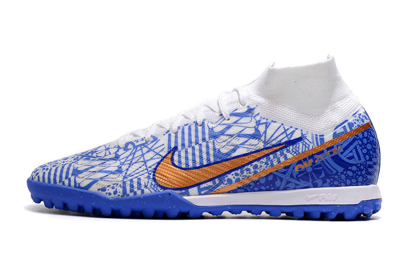 CHUTEIRA NIKE MERCURIAL AIR ZOOM SUPERFLY 9 ELITE SOCIETY "CR7" - AZUL E BRANCA