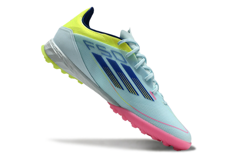 CHUTEIRA ADIDAS F50 SOCIETY "OLYMPIC BOOT" - AZUL, VERDE E ROSA