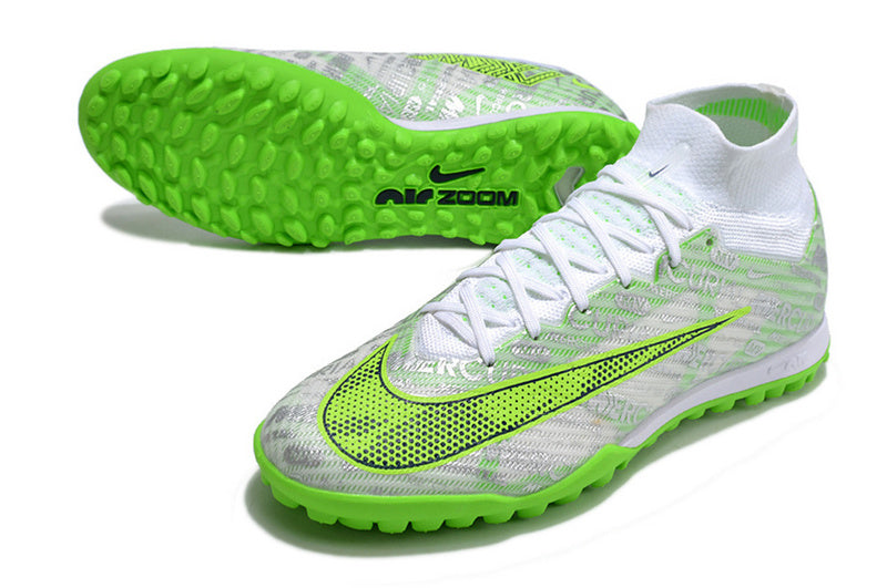 CHUTEIRA NIKE MERCURIAL AIR ZOOM SUPERFLY 9 ELITE SOCIETY - PRATA E VERDE