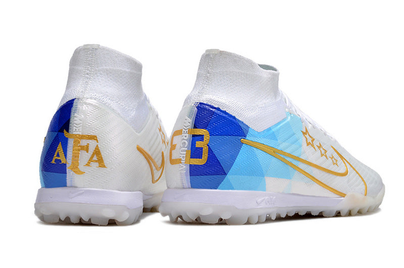CHUTEIRA NIKE MERCURIAL AIR ZOOM SUPERFLY 9 ELITE SOCIETY "ENZO FERNANDEZ" - BRANCA E AZUL