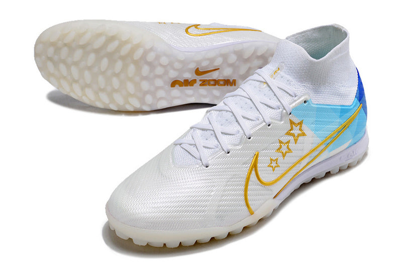 CHUTEIRA NIKE MERCURIAL AIR ZOOM SUPERFLY 9 ELITE SOCIETY "ENZO FERNANDEZ" - BRANCA E AZUL