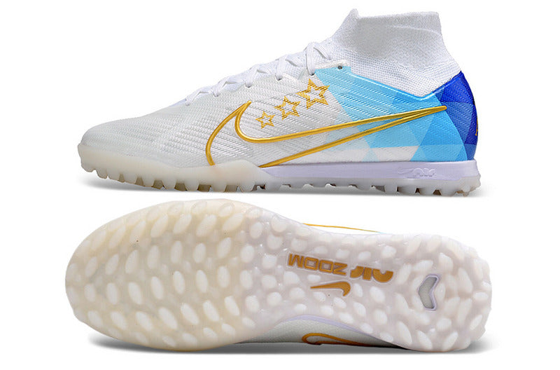 CHUTEIRA NIKE MERCURIAL AIR ZOOM SUPERFLY 9 ELITE SOCIETY "ENZO FERNANDEZ" - BRANCA E AZUL