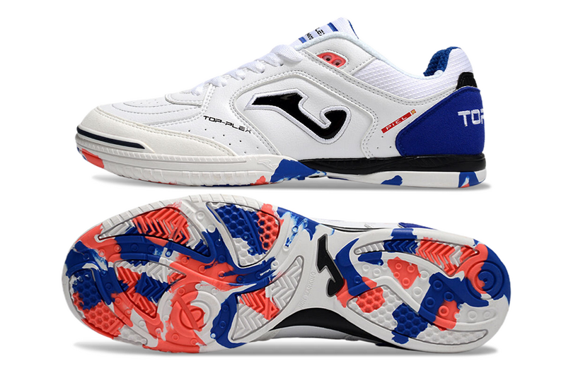 CHUTEIRA JOMA TOP FLEX FUTSAL - BRANCA E AZUL