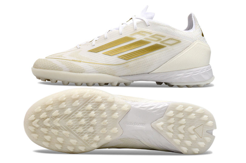 CHUTEIRA ADIDAS F50 SOCIETY "DAY SPARK" - BRANCA E DOURADA