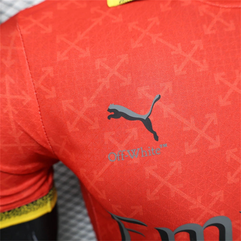 Camisa AC Milan X Off-White 4ª 2025 Edição Limitada "Red" - Jogador - Lançamento